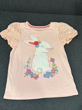 Tommy Bahama Girls Pink Sequin Bunny Top 3D Tail Eyelet Puff Sleeves Size 7/8